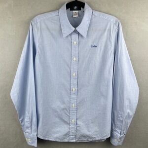 BMW Lt Blue Logo Cotton Button Down L/S Shirt Embroidered Collector Rare New M